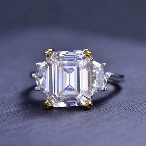 5CT Certified Moissanite Emerald Cut Engagement Ring Size 6.5